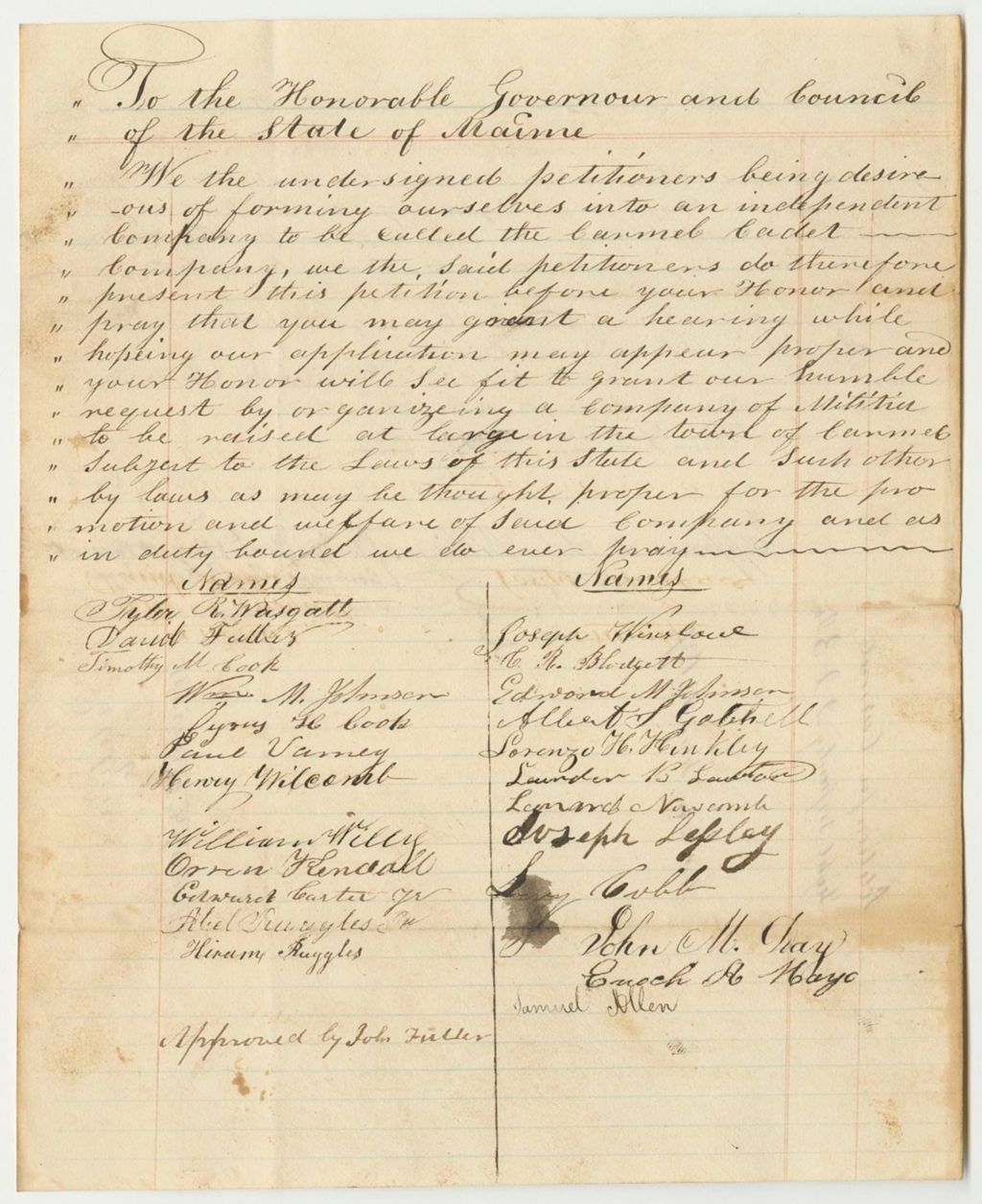 Miniature of Petition for the Organization of a Company of Light Infantry in Carmel
