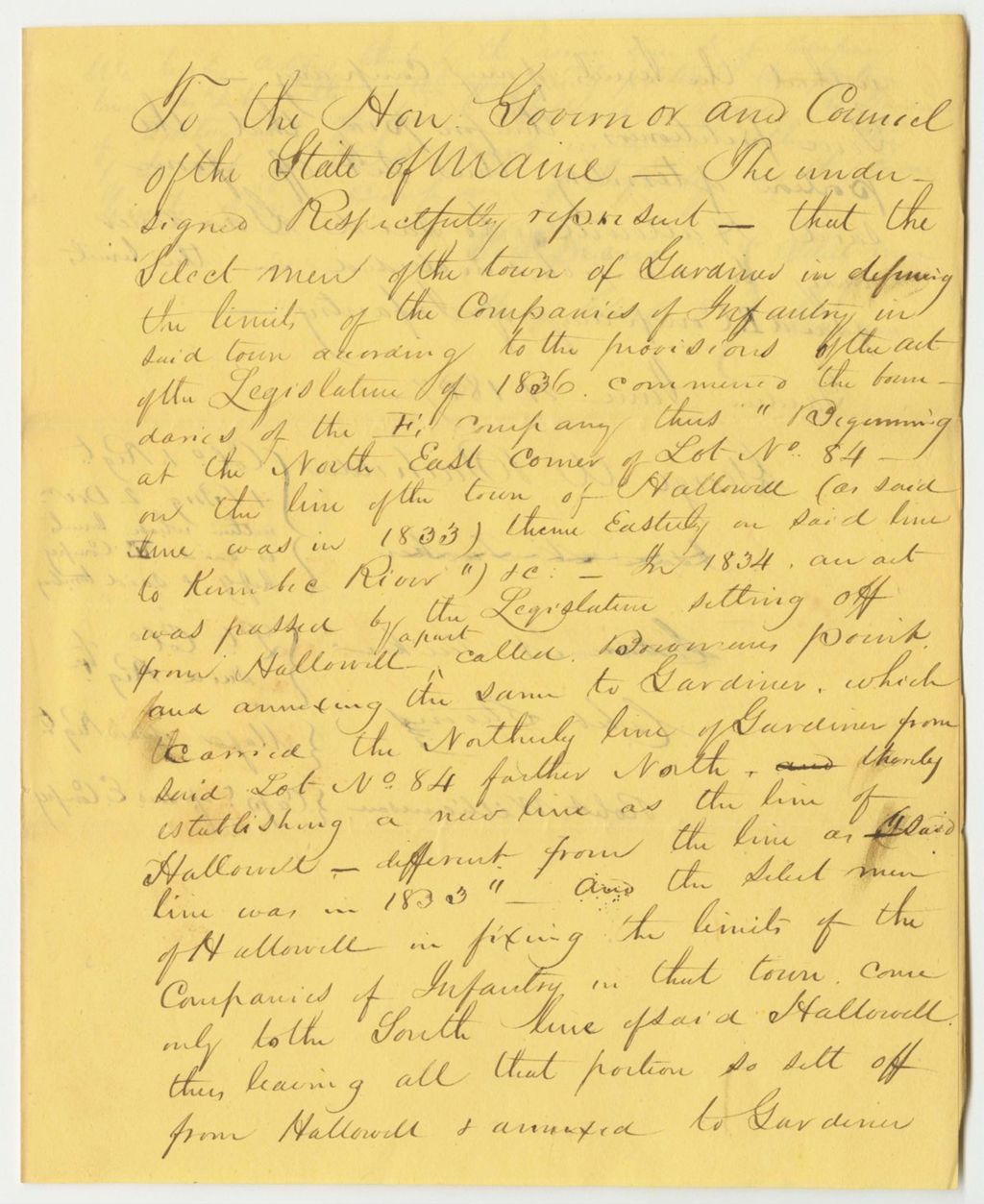 Miniature of Petition of Colonel George W. Bachelder and Others for an Alteration in the Limits of the E Company of the 1st Regiment, 1st Brigade, 2nd Division