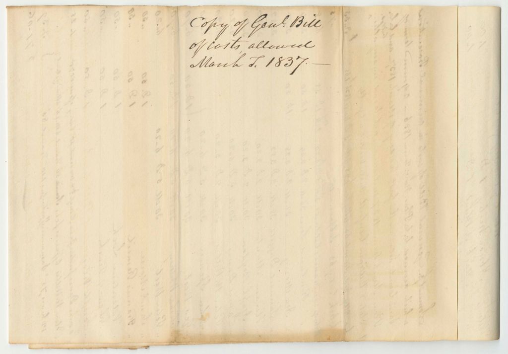 Miniature of General Bill of Costs in Criminal Prosecutions at the Court of Common Pleas in Somerset County, March Term 1837