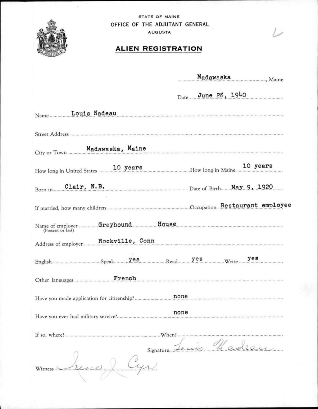 Miniature of Alien Registration- Nadeau, Louis (Madawaska, Aroostook County)