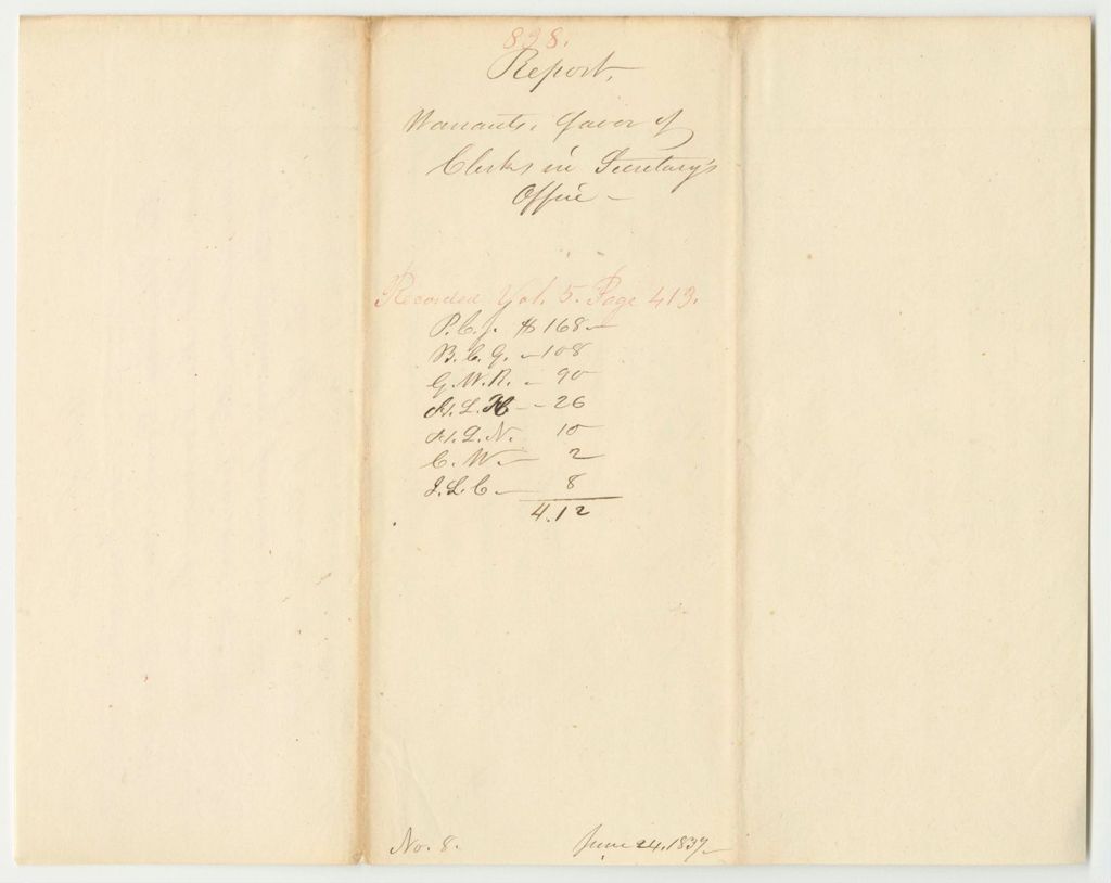 Miniature of Report 838: Warrants in Favor of the Clerks in the Secretary of State's Office
