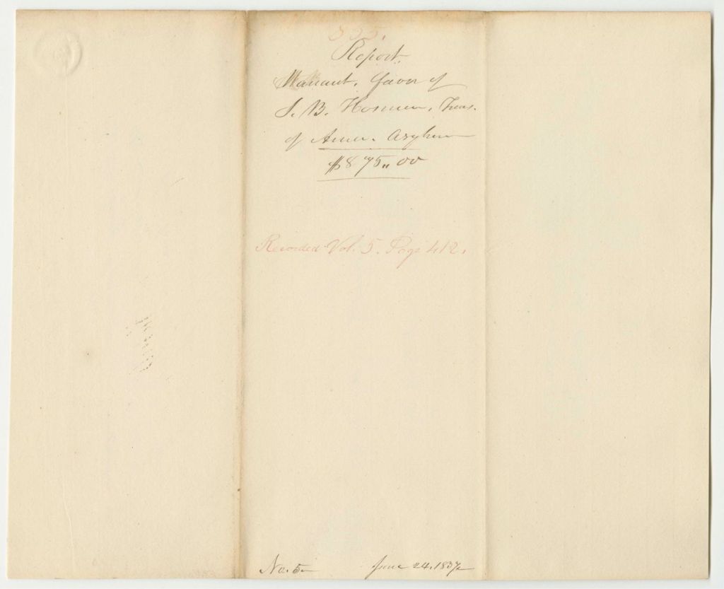 Miniature of Report 835: Warrant in Favor of J. B. Hosmer, Treasurer of the American Asylum