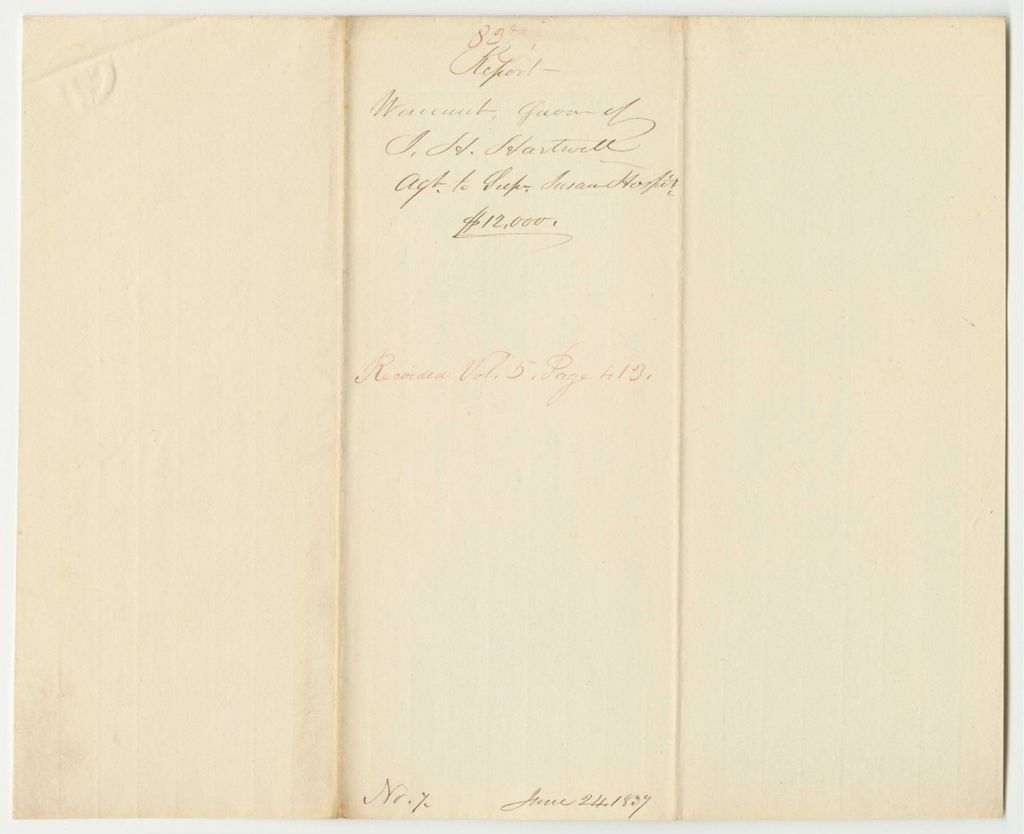 Miniature of Report 837: Warrant in Favor of John H. Hartwell, Agent to Superintend the Erection of an Insane Hospital