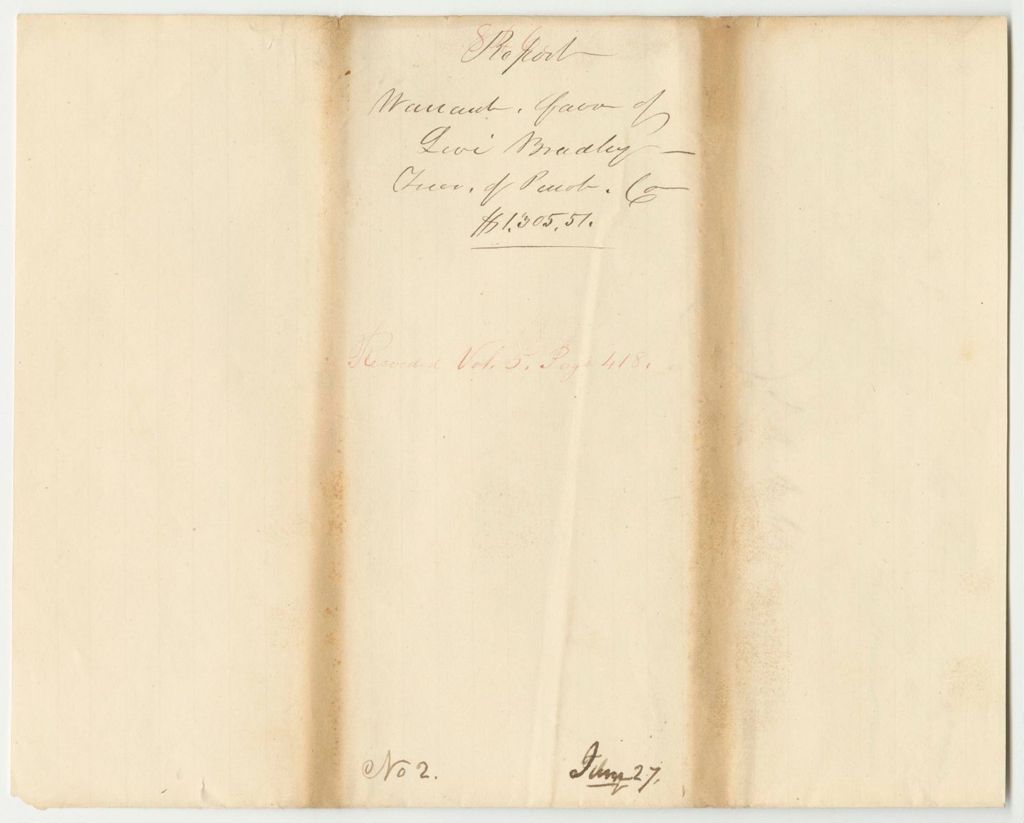 Miniature of Report 846: Warrant in Favor of Levi Bradley, Penobscot County Treasurer