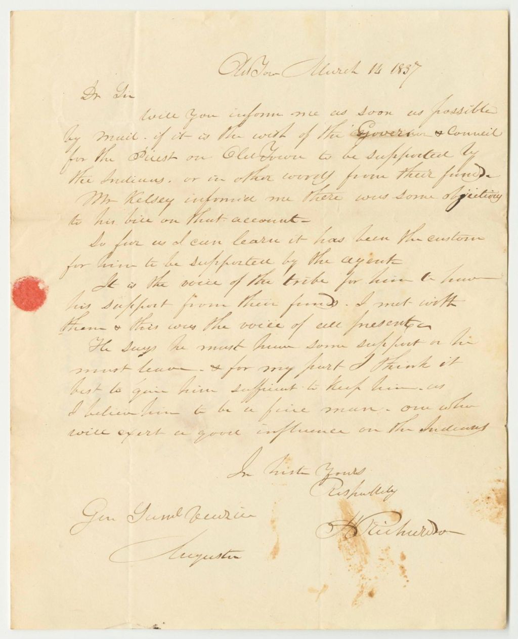 Miniature of Communication from H. Richardson, Relating to the Old Town Priest's Bill