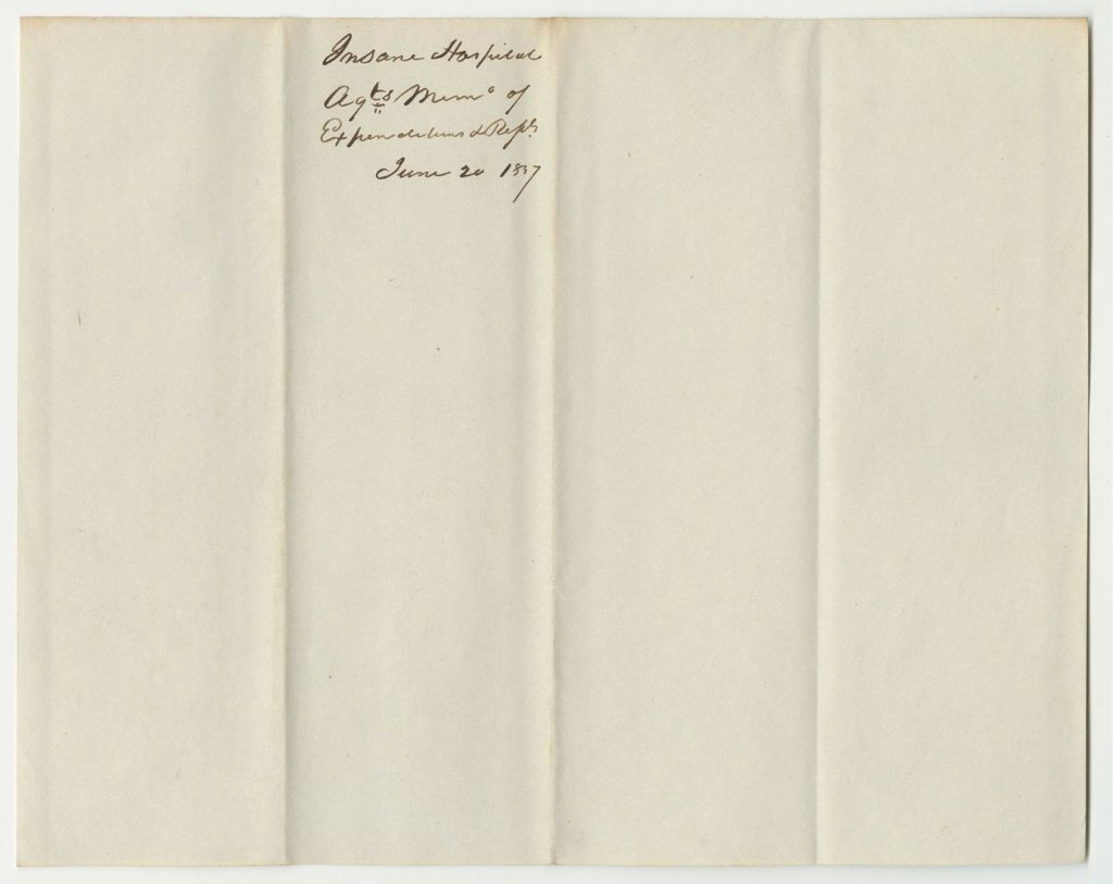Miniature of Memorandum of Bills Paid and Advances by the Agent for the Insane Hospital