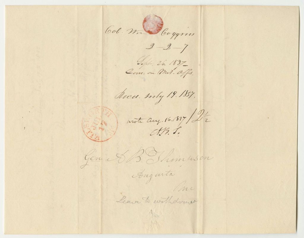 Miniature of Petition of Colonel William Coggins for the Appointment of Captains to Militia Companies in Ellsworth and Hancock