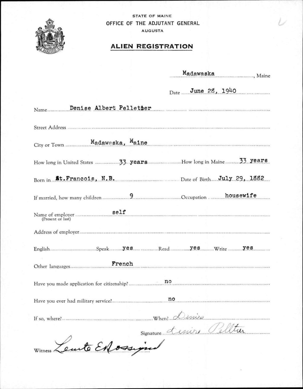 Miniature of Alien Registration- Albert, Denise (Madawaska, Aroostook County)
