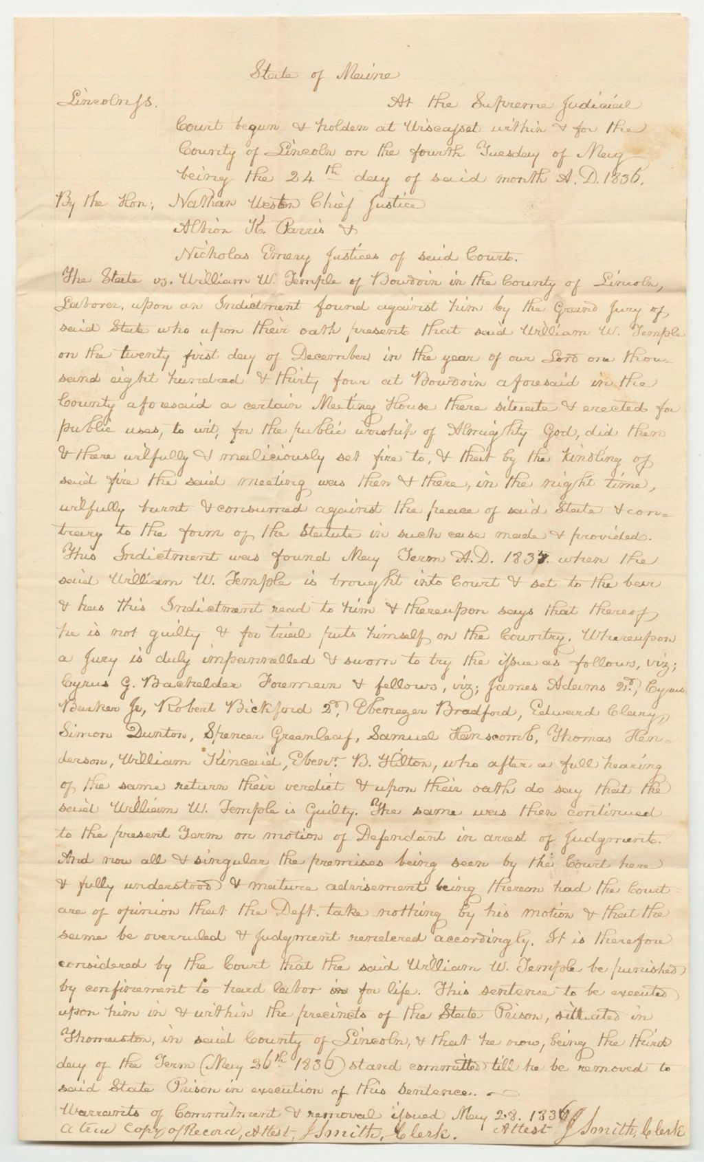 Miniature of State v. William W. Temple of Bowdoin, Copy of Record