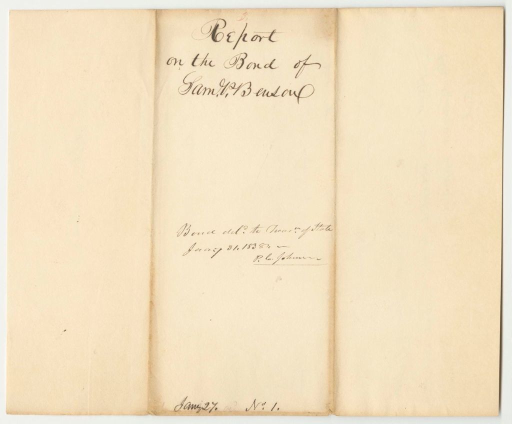 Miniature of Report 3: Report on the Bond of Samuel P. Benson, Secretary of State
