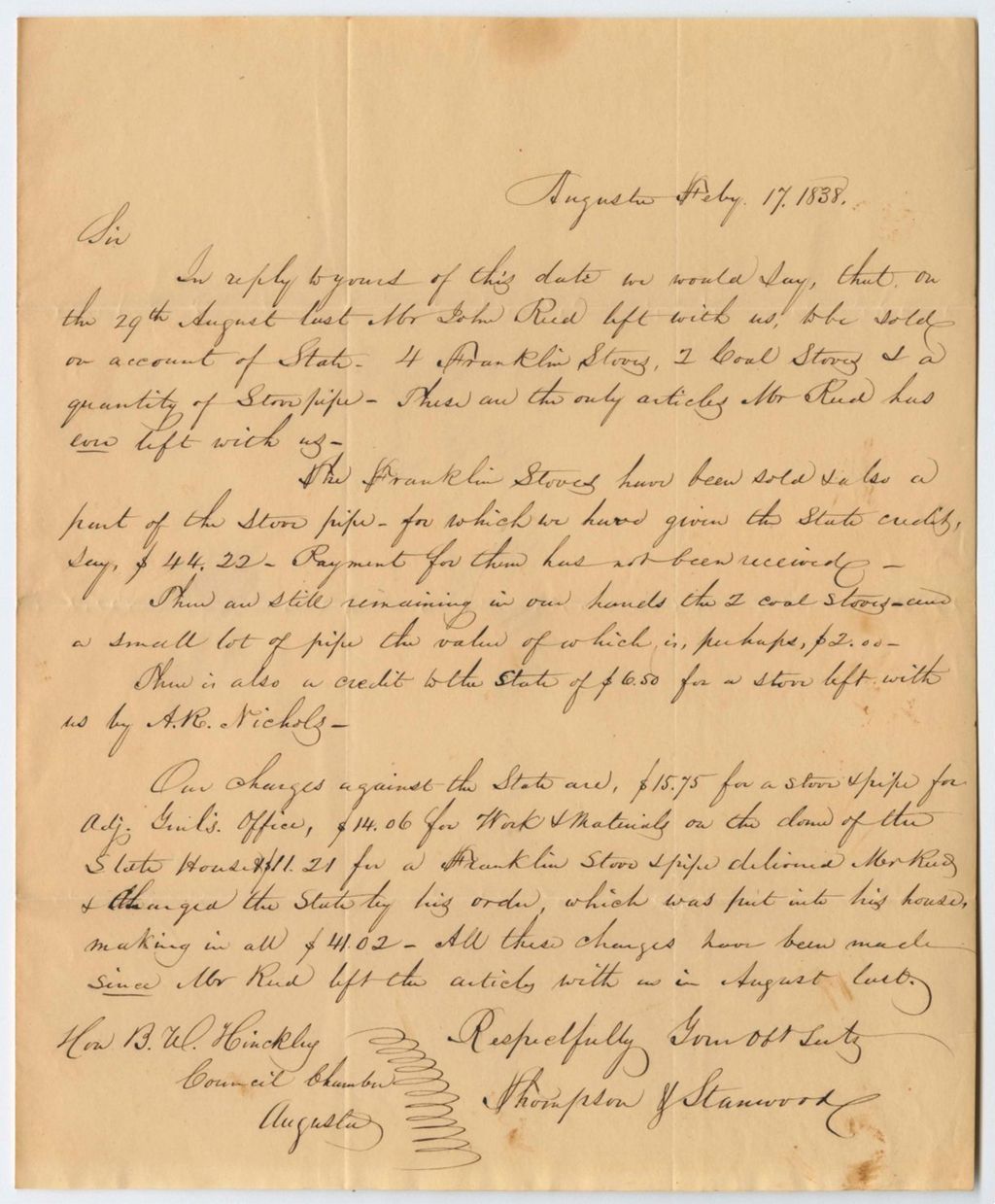 Miniature of Communication from Thompson & Stanwood, Relative to Their Charges Against the State
