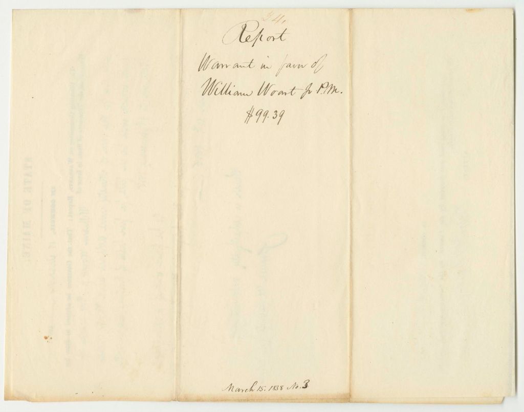 Miniature of Report 34: Warrant in Favor of William Woart, Jr., Postmaster of Augusta
