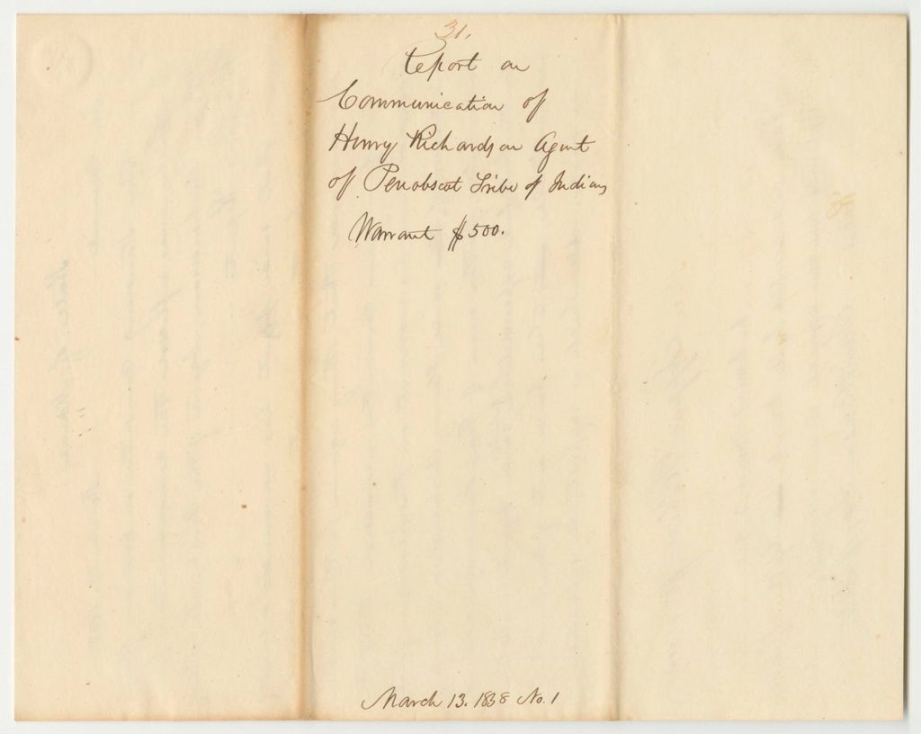 Miniature of Report 31: Report on the Communication of Henry Richardson, Agent for the Penobscot Indians