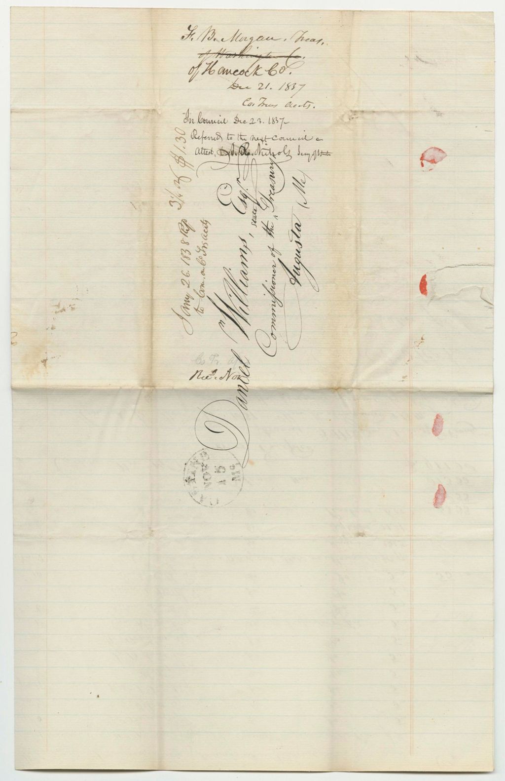 Miniature of Account of Francis B. Morgan, Hancock County Treasurer