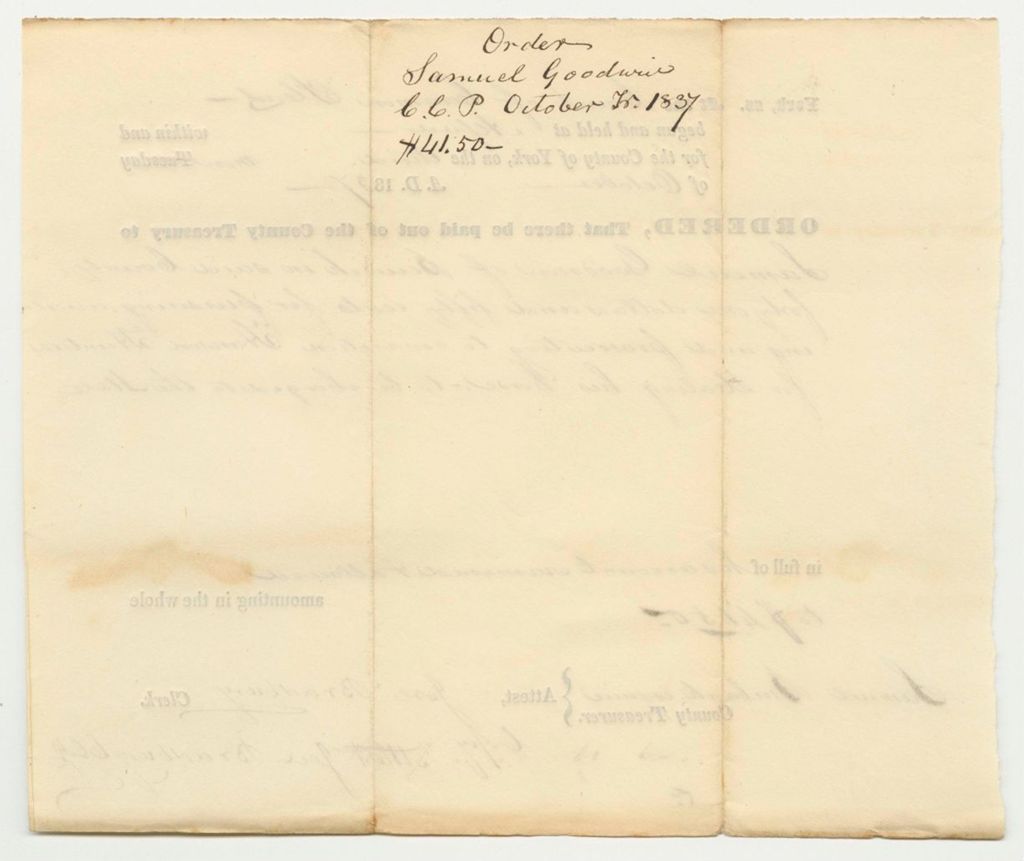 Miniature of Order in Favor of Samuel Goodwin, for Pursuing and Prosecuting to Conviction Hanson Huntress