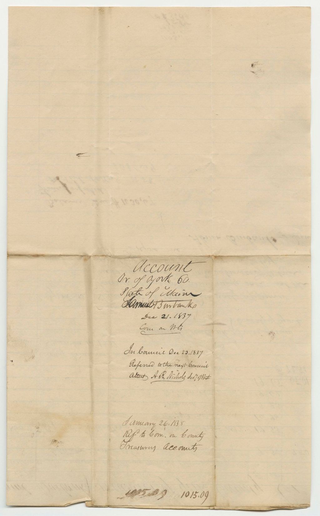 Miniature of Account of Samue Burbank, York County Treasurer
