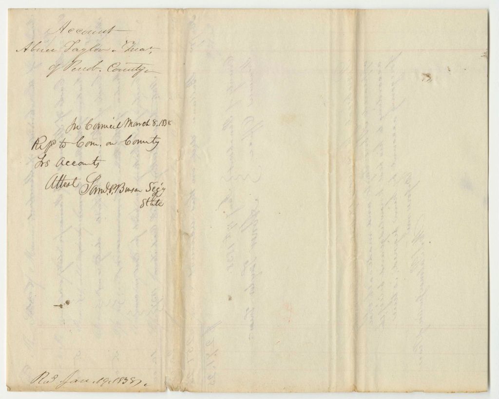 Miniature of Account of Abner Taylor, Penobscot County Treasurer