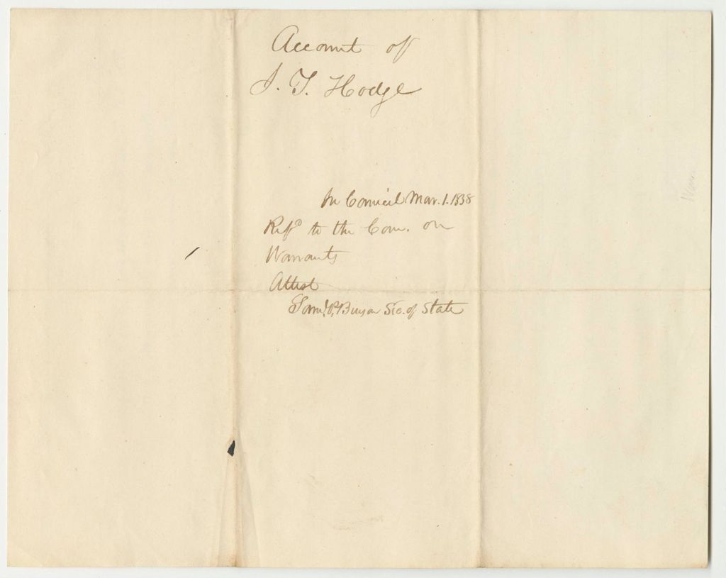 Miniature of Account of J.T. Hodge, for Services and Materials for the Geological Survey