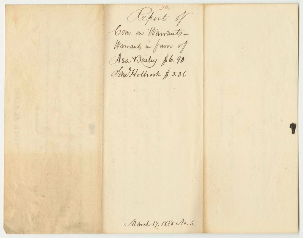 Miniature of Report 50: Warrants in Favor of Asa Bailey and Samuel Holbrook for Keeping Prisoners on their Way to the State Prison
