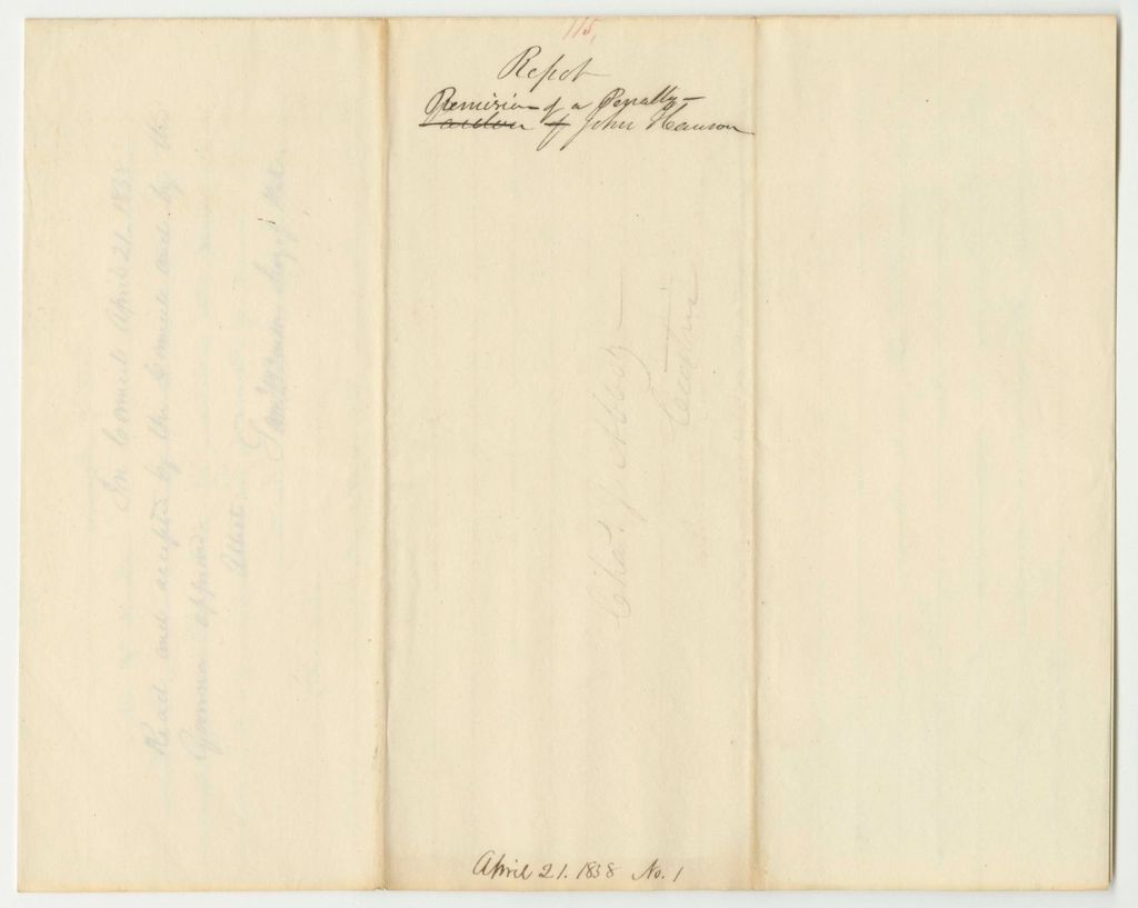 Miniature of Report 115: Report on the Remission of Sentence of a Court Martial of John Hanson of Penobscot
