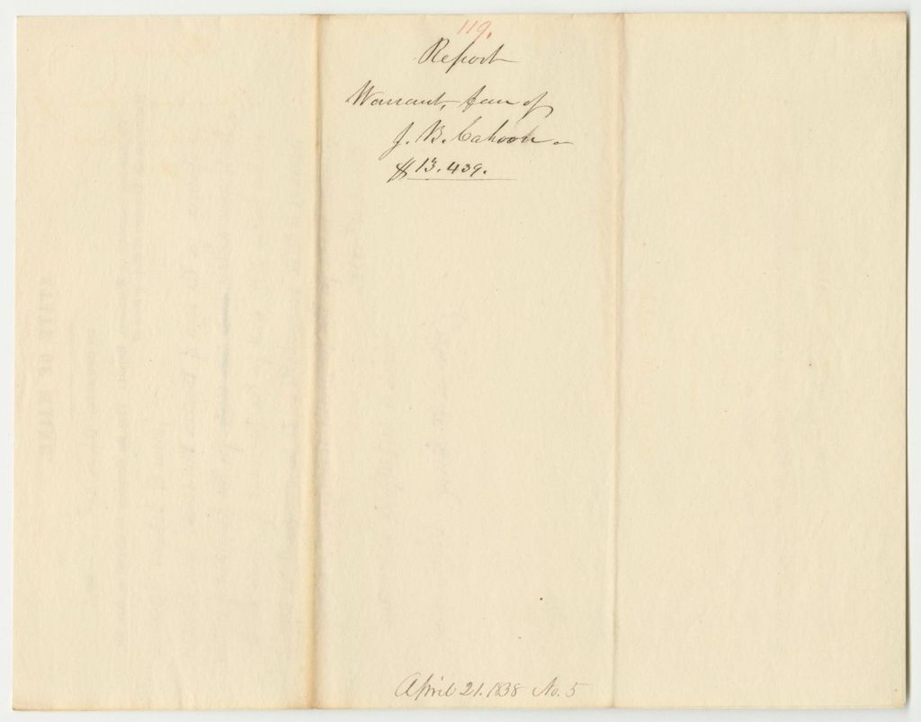 Miniature of Report 119: Warrant in Favor of James B. Cahoon, State Treasurer, for Interest on the Public Debt