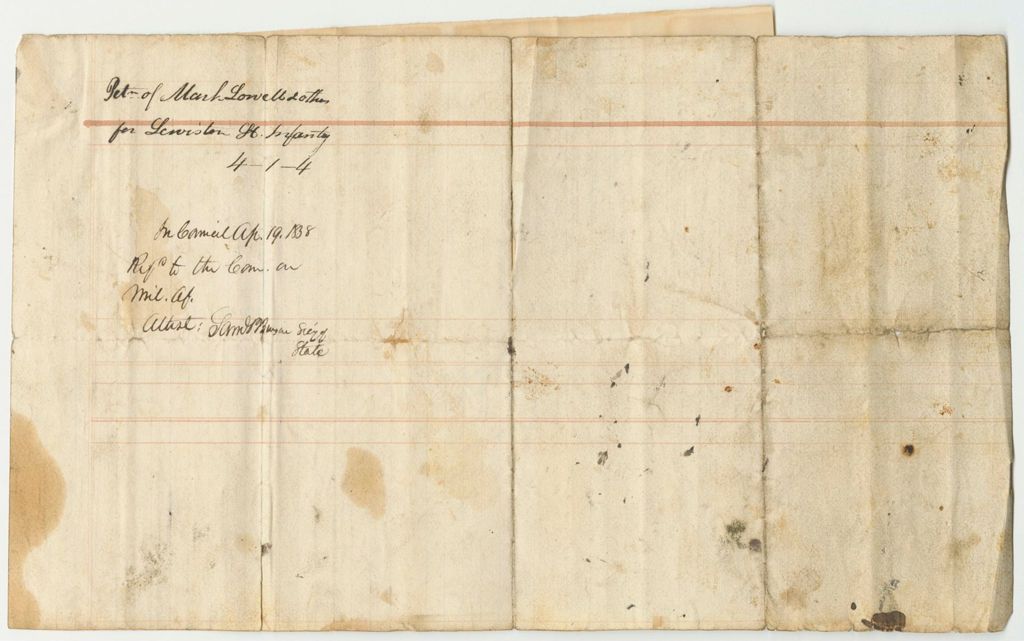 Miniature of Petition of Mark Lowell and Others for the Organization of a Company of Light Infantry in Lewiston