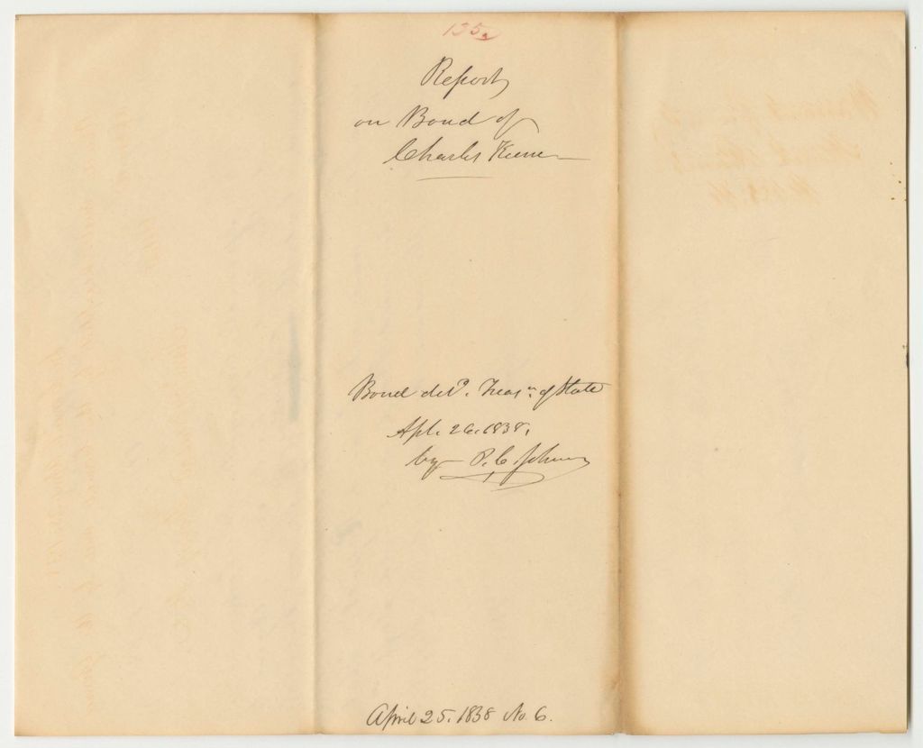 Miniature of Report 135: Report on the Bond of Charles Keene, Agent to Build the Insane Hospital