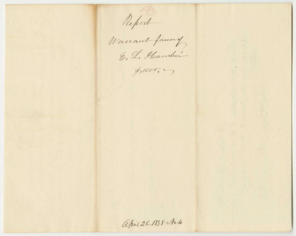 Miniature of Report 140: Warrant in Favor of Elijah L. Hamlin, Board of Internal Improvements, Toward Exploring and Surveying Aroostook River