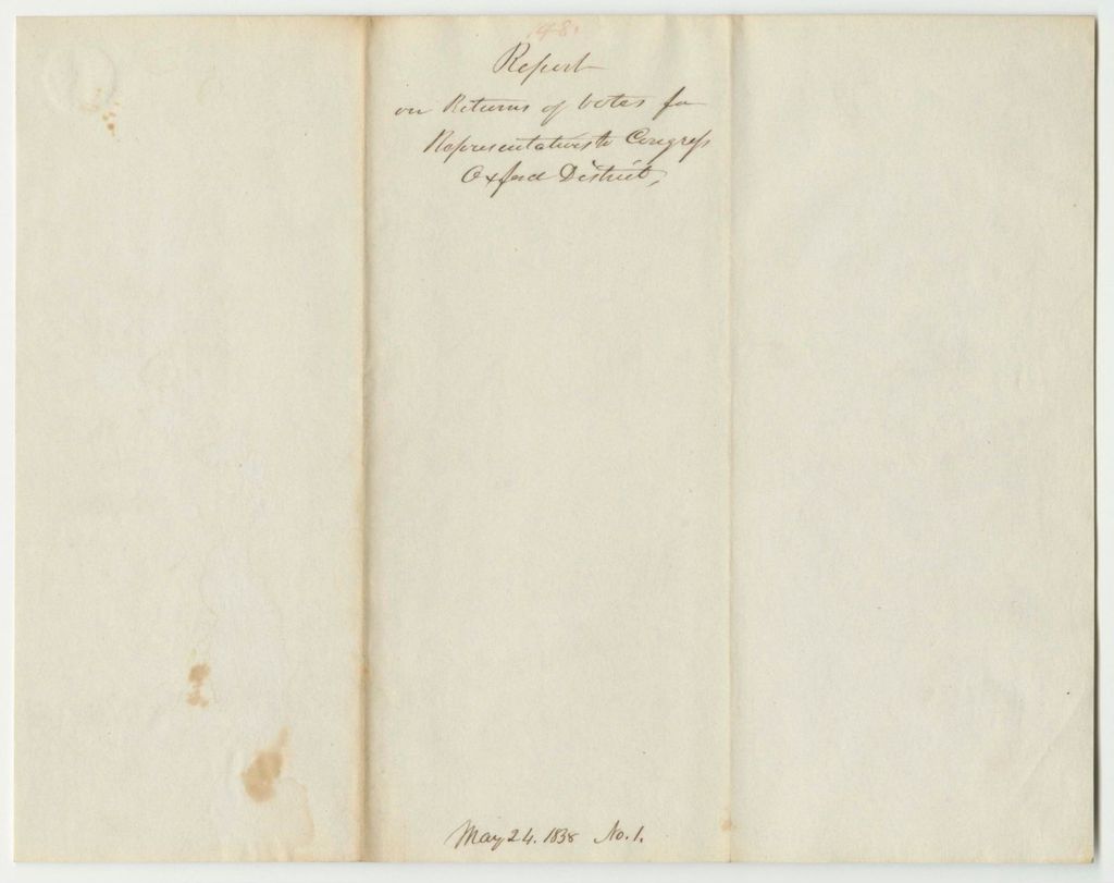 Miniature of Report 148: Report on the Return of Votes for Representative to Congress for Oxford District
