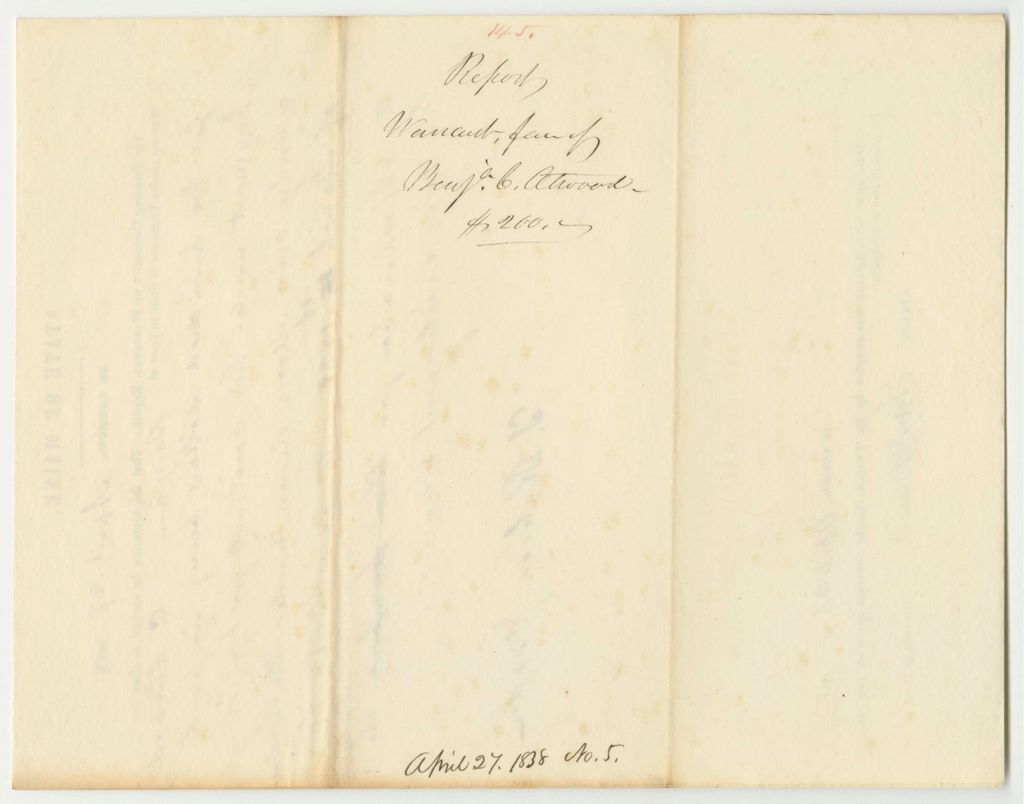 Miniature of Report 145: Warrant in Favor of Benjamin C. Atwood, for Building a Bridge Over Moose River