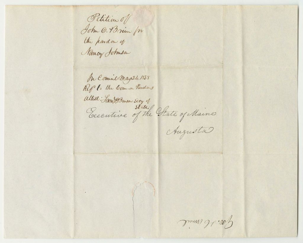 Miniature of Petition of John O'Brien for the Pardon of Nancy Johnson