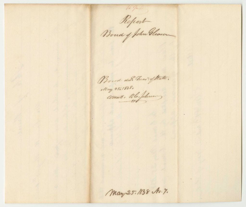 Miniature of Report 159: Report on the Bond of John Gleason, Passamaquoddy Indain Agent