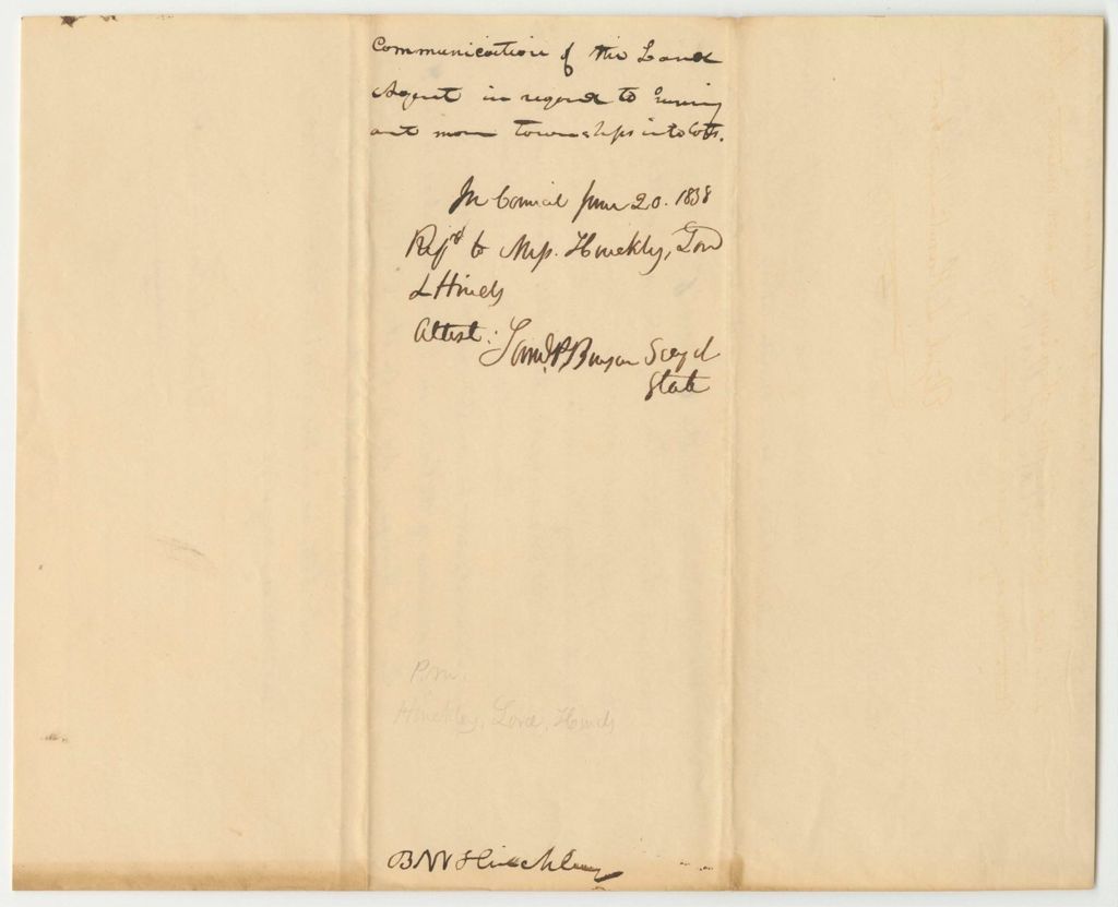 Miniature of Communication from E.L. Hamlin, Land Agent, in Relation to the Survey of Certain Public Lands and the Sale of Timber