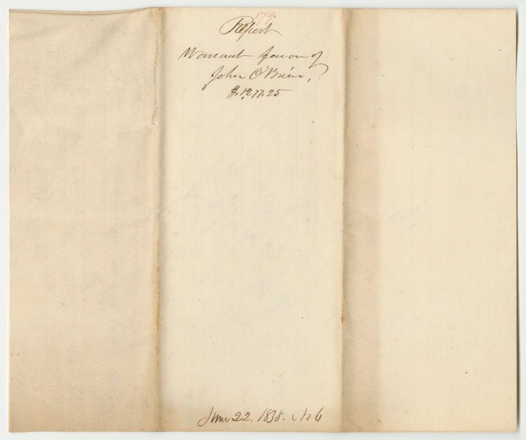 Miniature of Report 179: Warrant in Favor of John O'Brien, for the Salaries of the Subordinate Officers at the State Prison
