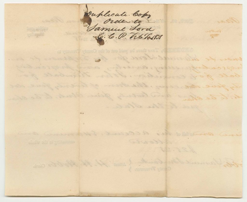 Miniature of Duplicate Copy of the Order in Favor of Samuel Lord for His Expenses in Pursuing, Arresting, and Prosecuting John Kimball