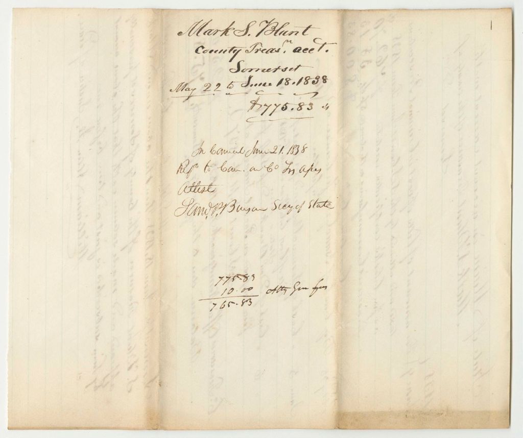 Miniature of Account of Mark S. Blunt, Somerset County Treasurer