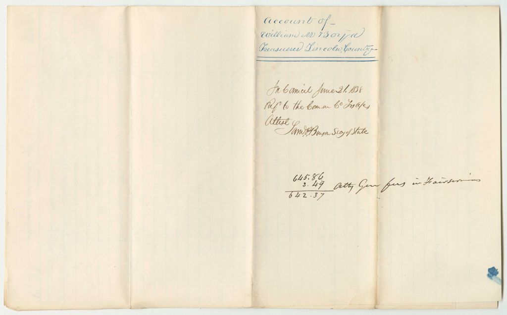Miniature of Account of William M. Boyd, Lincoln County Treasurer