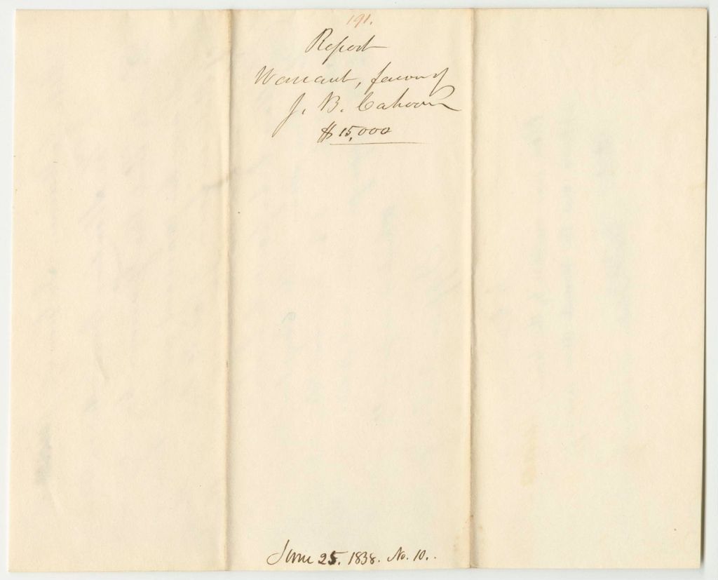 Miniature of Report 191: Warrant in Favor of James B. Cahoon, State Treasurer, for Surplus Revenue
