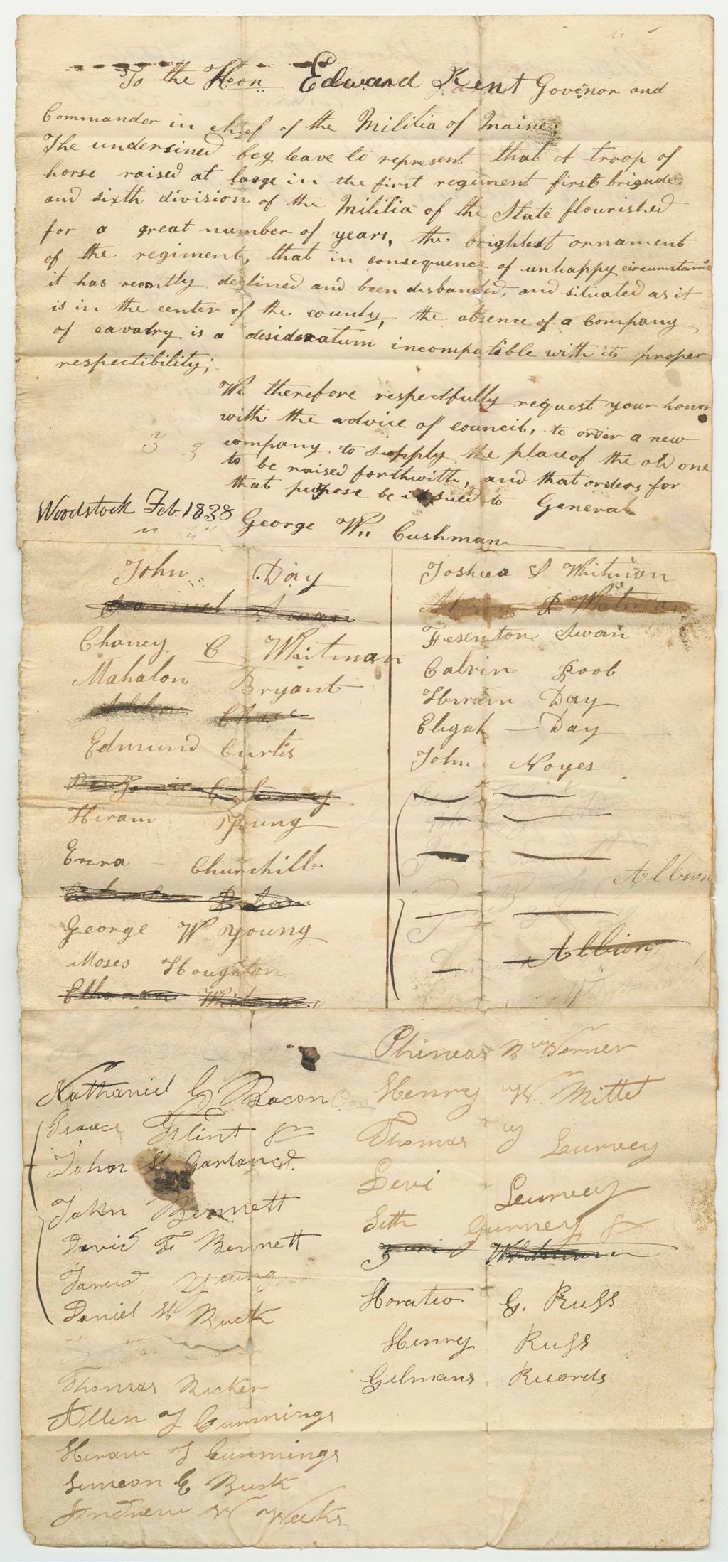 Miniature of Petition of John Day and Others for the Organization of a Company of Cavalry in Woodstock