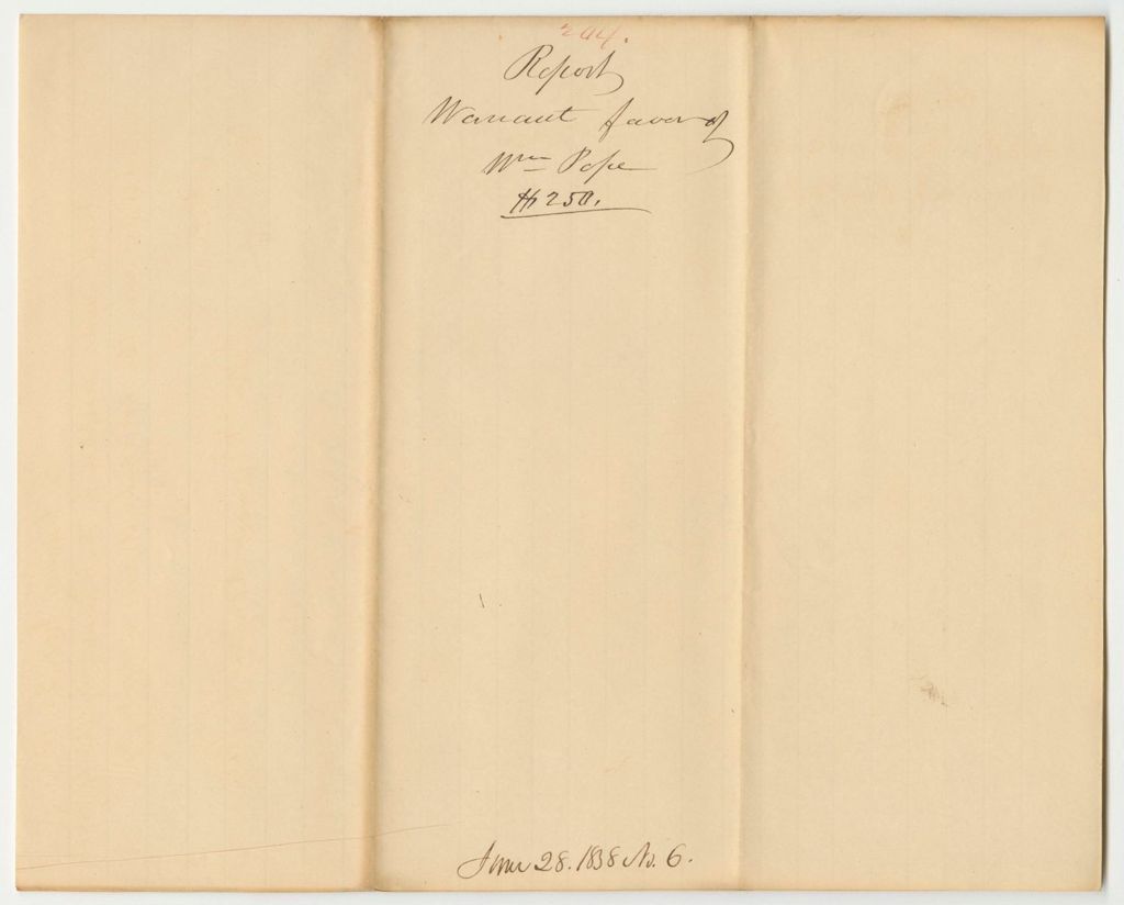 Miniature of Report 204: Warrant in Favor of William Pope for Expenditures in the Exploration and Survey of the East Machias River