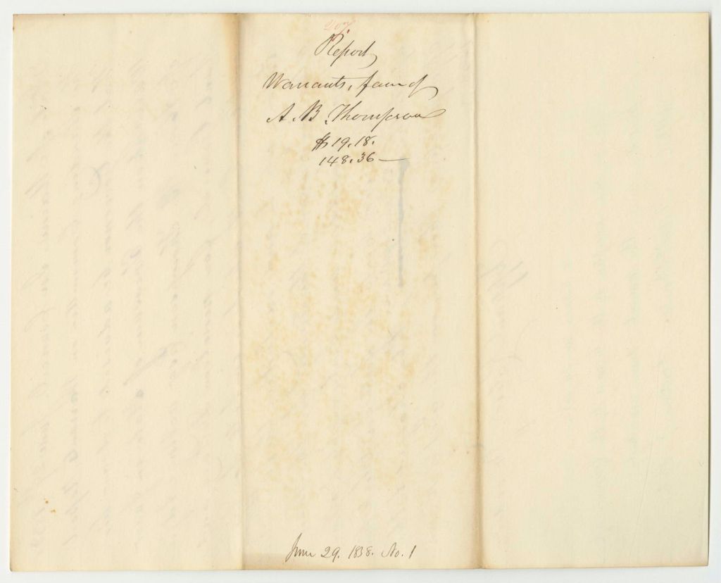 Miniature of Report 207: Warrant in Favor of Abner B. Thompson, Acting Adjutant General