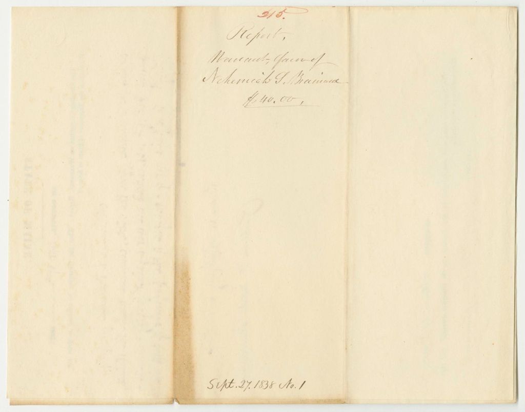 Miniature of Report 215: Warrant in Favor of Nehemiah S. Brainard for Prosecuting Joseph Chase for Counterfeiting