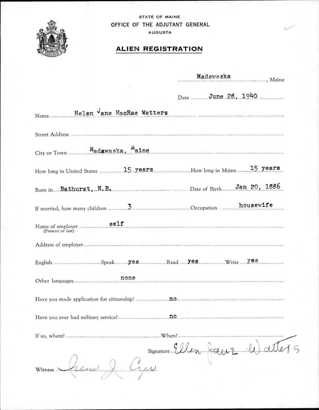 Miniature of Alien Registration- Macrae, Helen J. (Madawaska, Aroostook County)