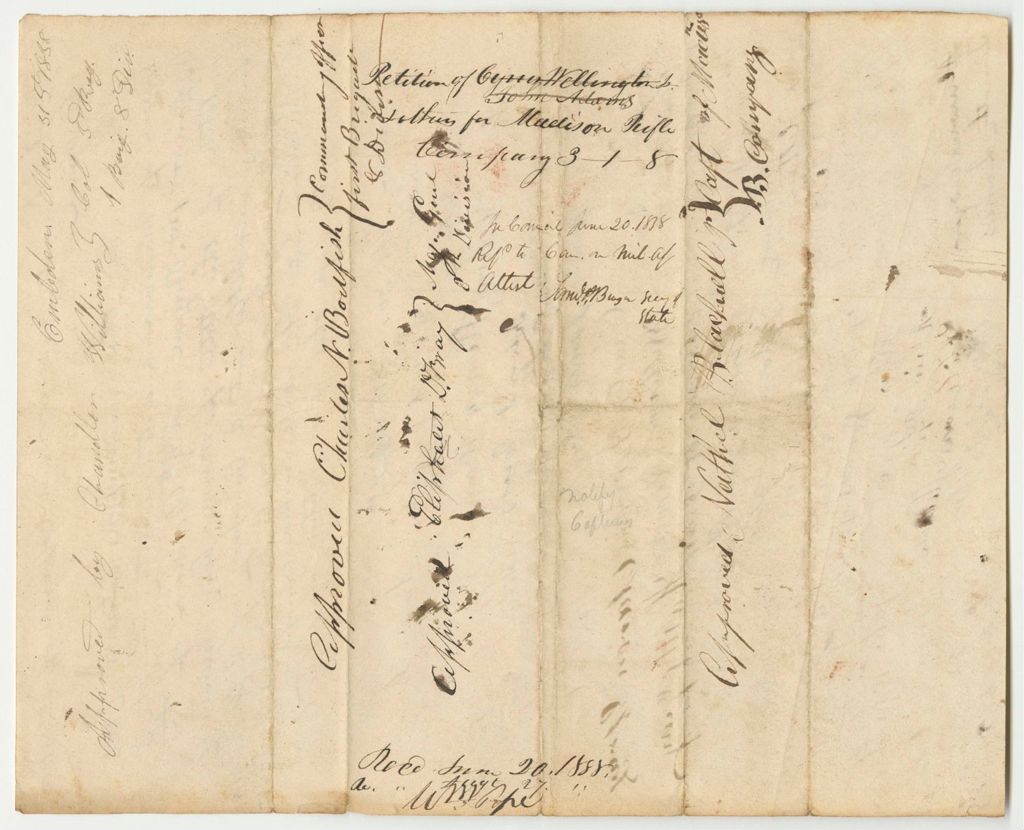Miniature of Petition of Cyrus Wellington Jr. and Others for the Organization of a Company of Riflemen in Madison