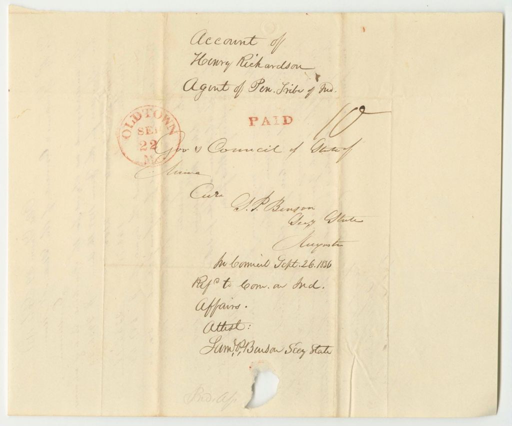Miniature of Account of Henry Richardson, Penobscot Indian Agent