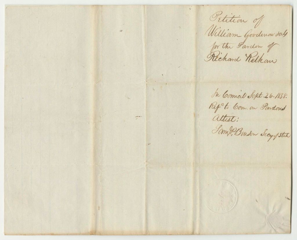 Miniature of Petition of William Goodenew and Others for the Pardon for Richard Relhan