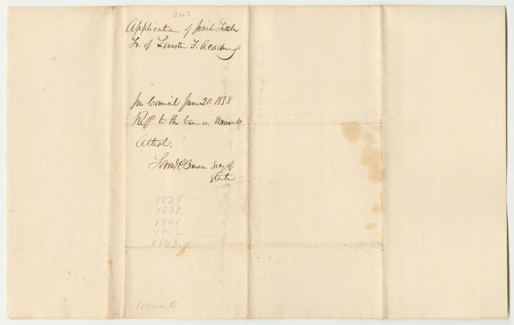 Miniature of Application of Josiah Little, Treasurer of the Lewiston Falls Academy, for Benefits Under a "Resolve in Favor of Education"