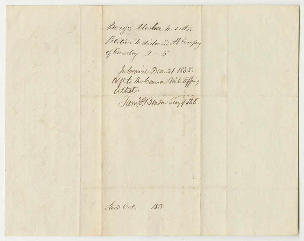 Miniature of Petition of Benjamin Mosher Jr. and Others to Disband the Company of Cavalry in the 2nd Brigade