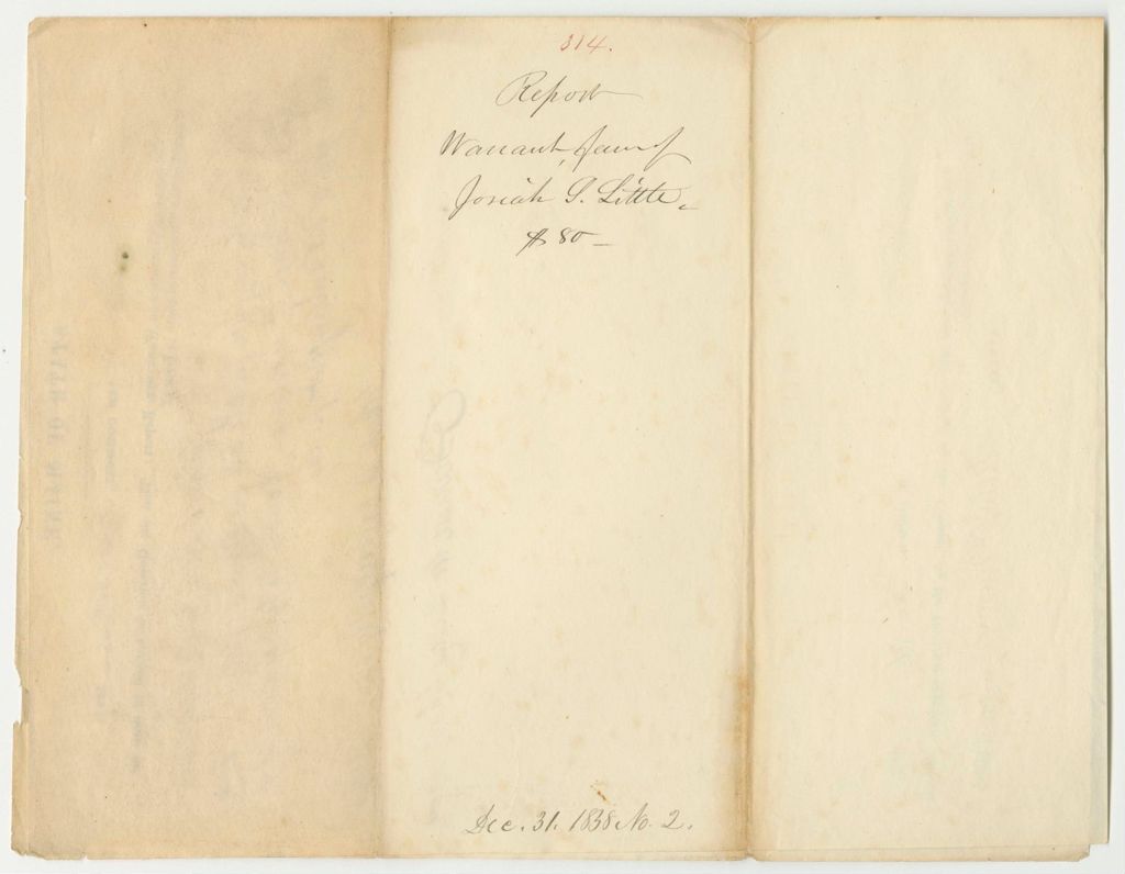 Miniature of Report 314: Warrant in Favor of Josiah S. Little, for Traveling to Frederickton, New Brunswick