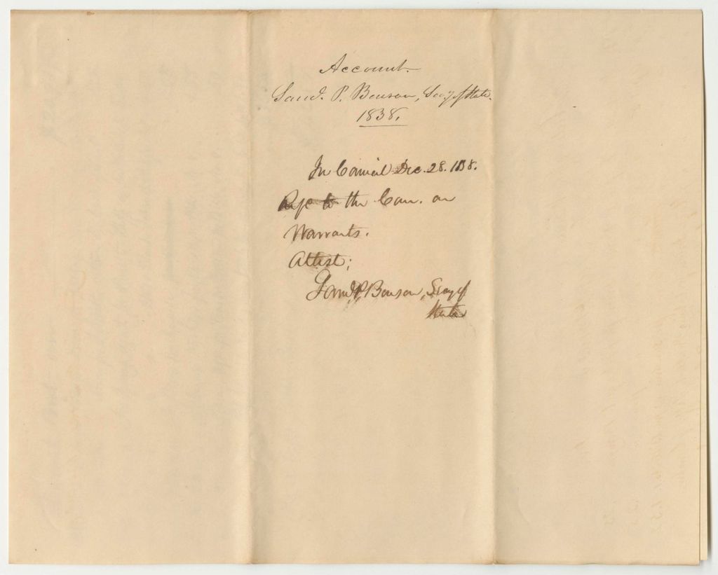 Miniature of Account of Samuel P. Benson, Secretary of State